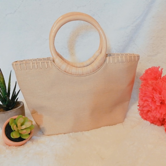 Fossil Vintage Canvas Wood Handle Summer Bag - Picture 2 of 7